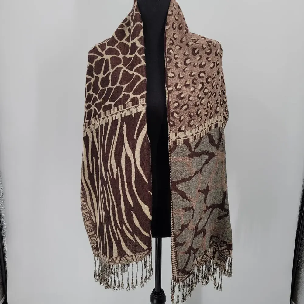 Collection eighteen animal print brown long scarf